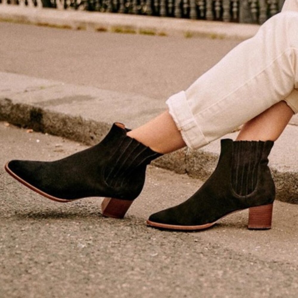 Sezane JULES Black Suede Medium Heel Chelsea Boots Size 40